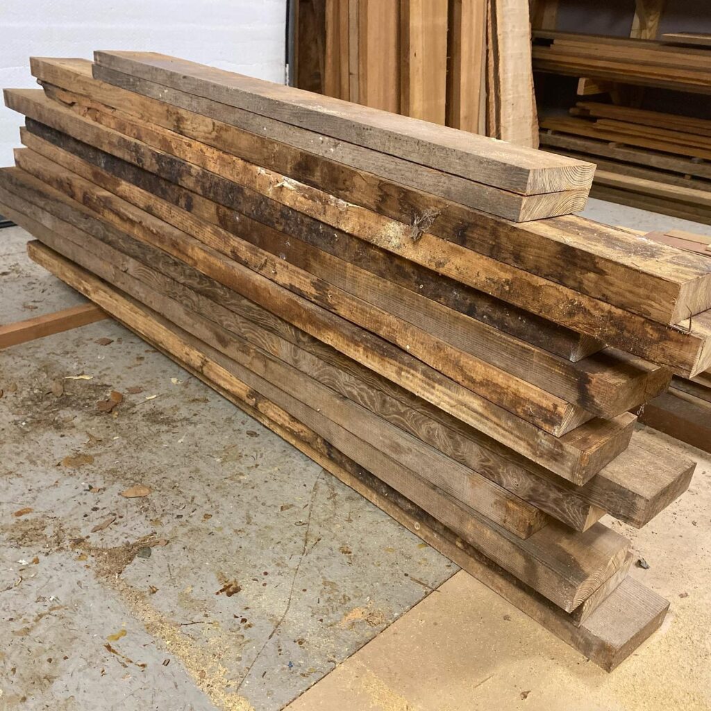 River recovered old growth heart pine, qtr sawn growth ring orientation, exterior finish, dull sheen and junior assistant.