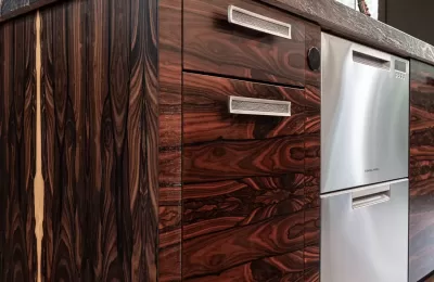 exotic wood grain matched horizontal cabinets