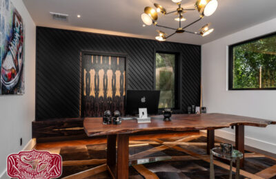 black wood slats office