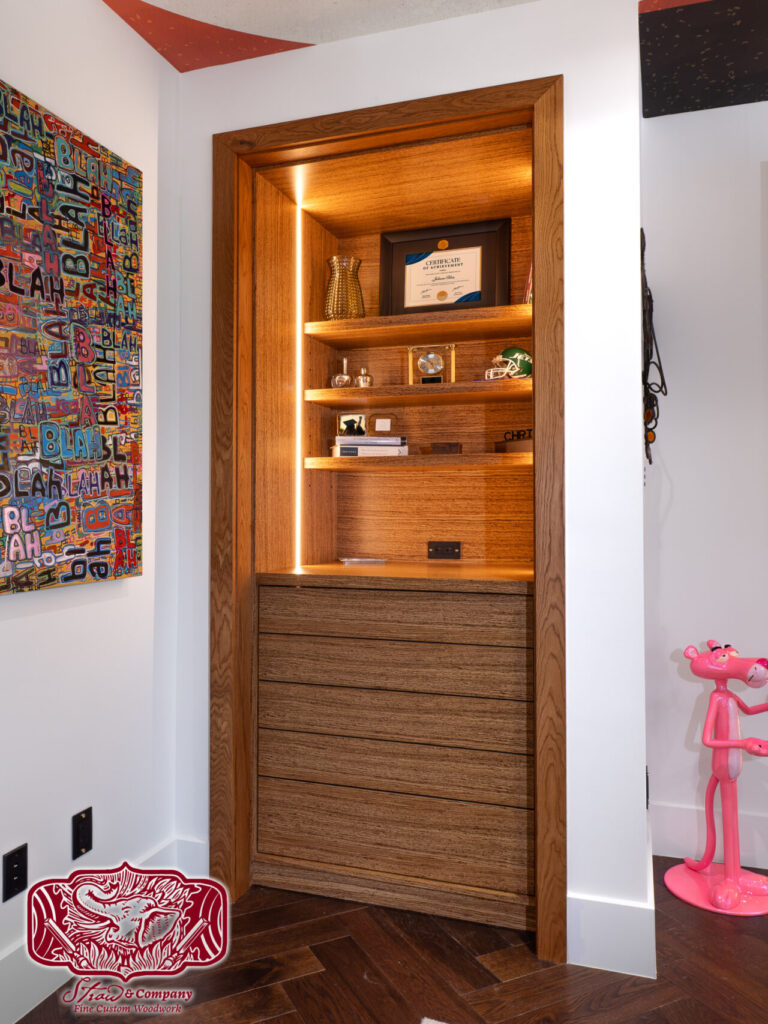Zebrawood Horizontal Grain Office Cabinets - Straw Woodwork