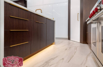oak and gloss white custom cabinets
